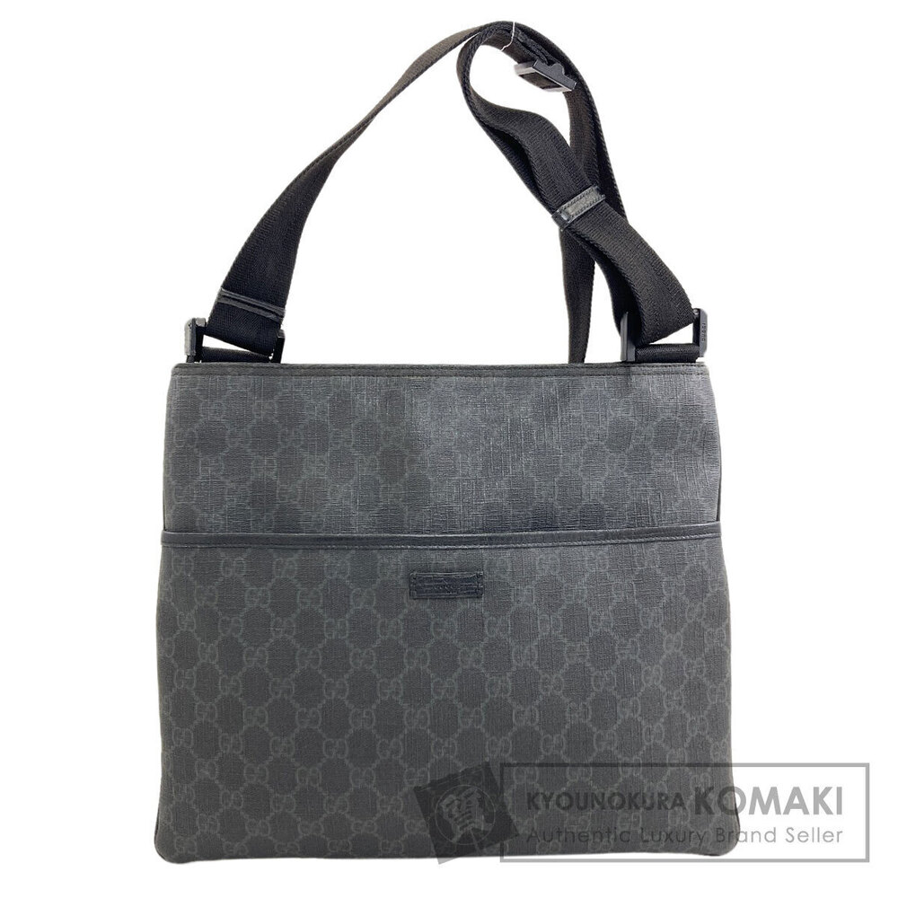 Gucci black GG Supreme canvas flat messenger crossbody bag